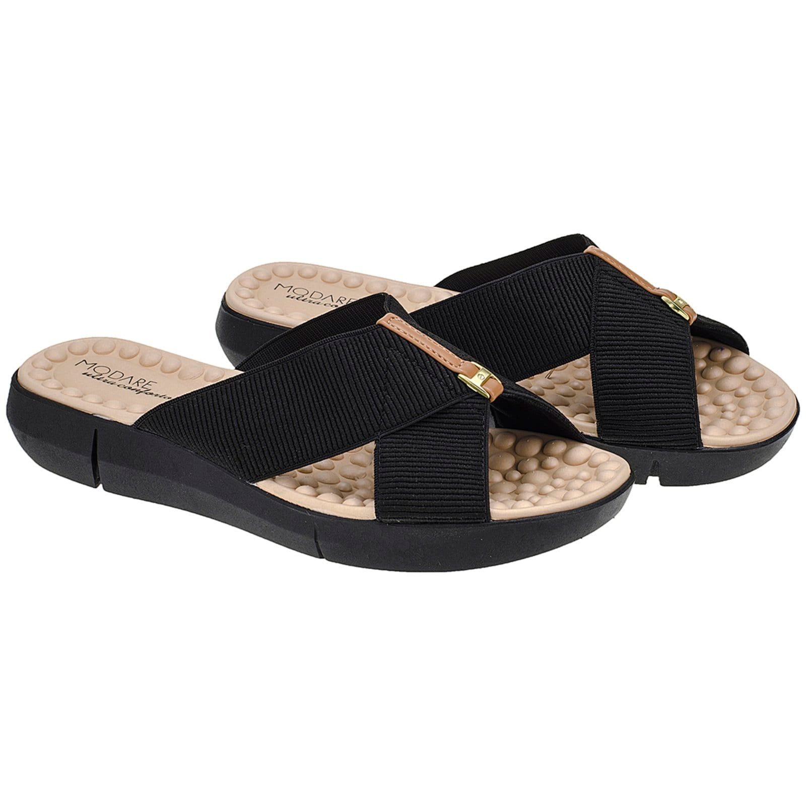 Vista 2 Sandália Chinelo Com Tira Em Elástico Canelado Ortopédico Modare Angipé preto