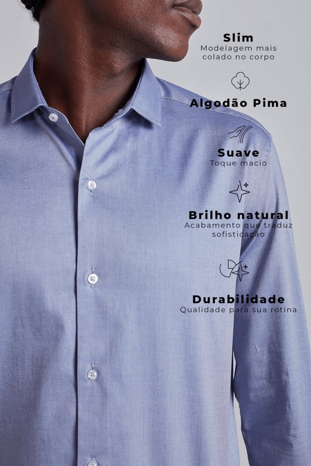 Vista 2 HIGHSTIL Camisa Social Algodão Pima Slim Fit HIGHSTIL azul marinho