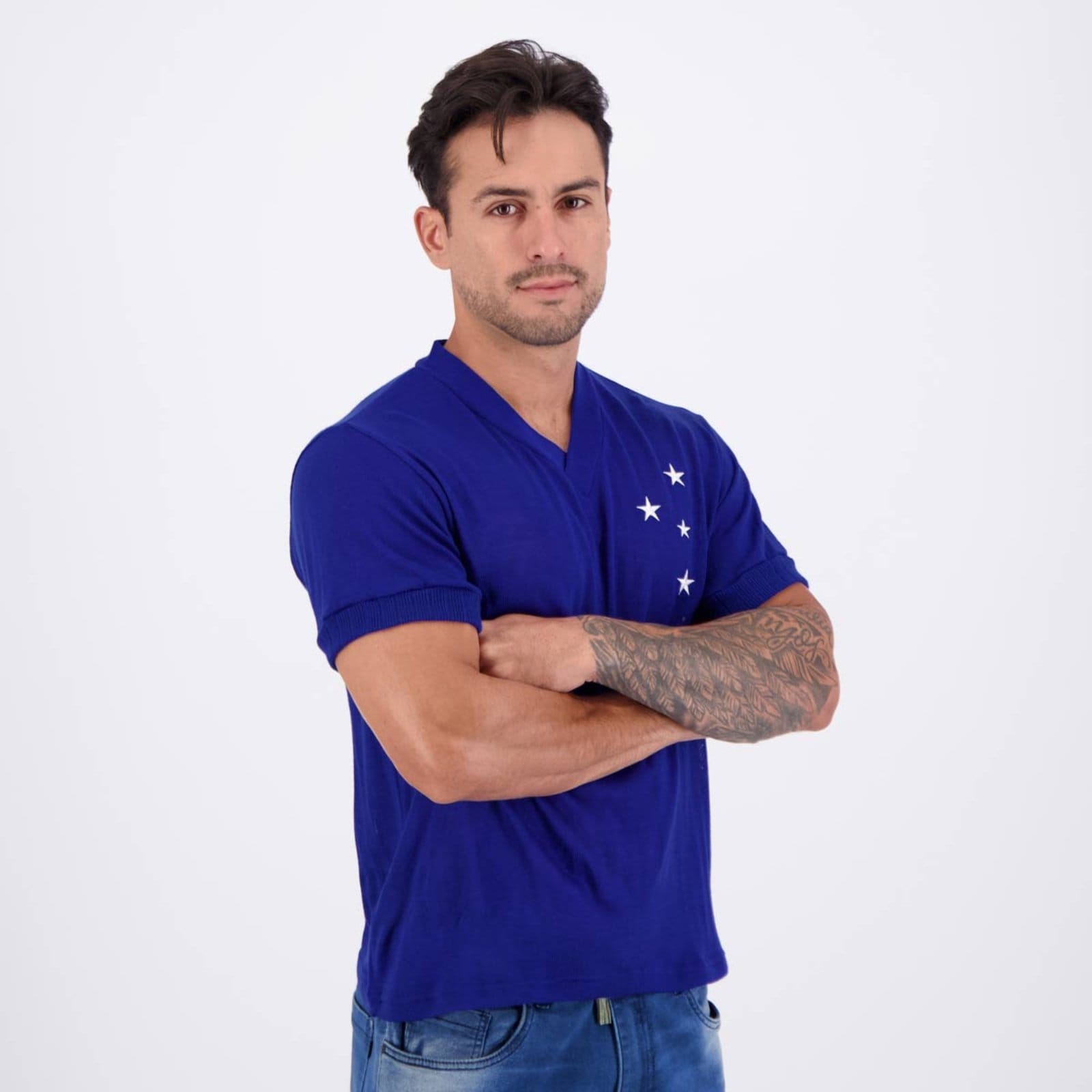 Vista 2 Camisa Cruzeiro Retrô 1976 Oldoni azul