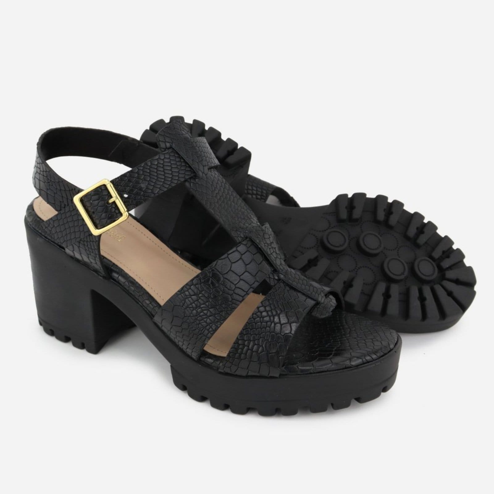 Vista 2 Tamanco Tratorado Couro Maria Paula Cabedal Croco MARIA PAULA preto