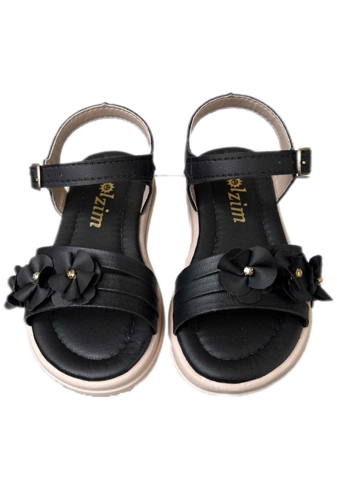 Vista 2 Infantil - Sandalia menina Tiras com flores para meninas Solzim Preta SOLZIM CALÇADOS preto