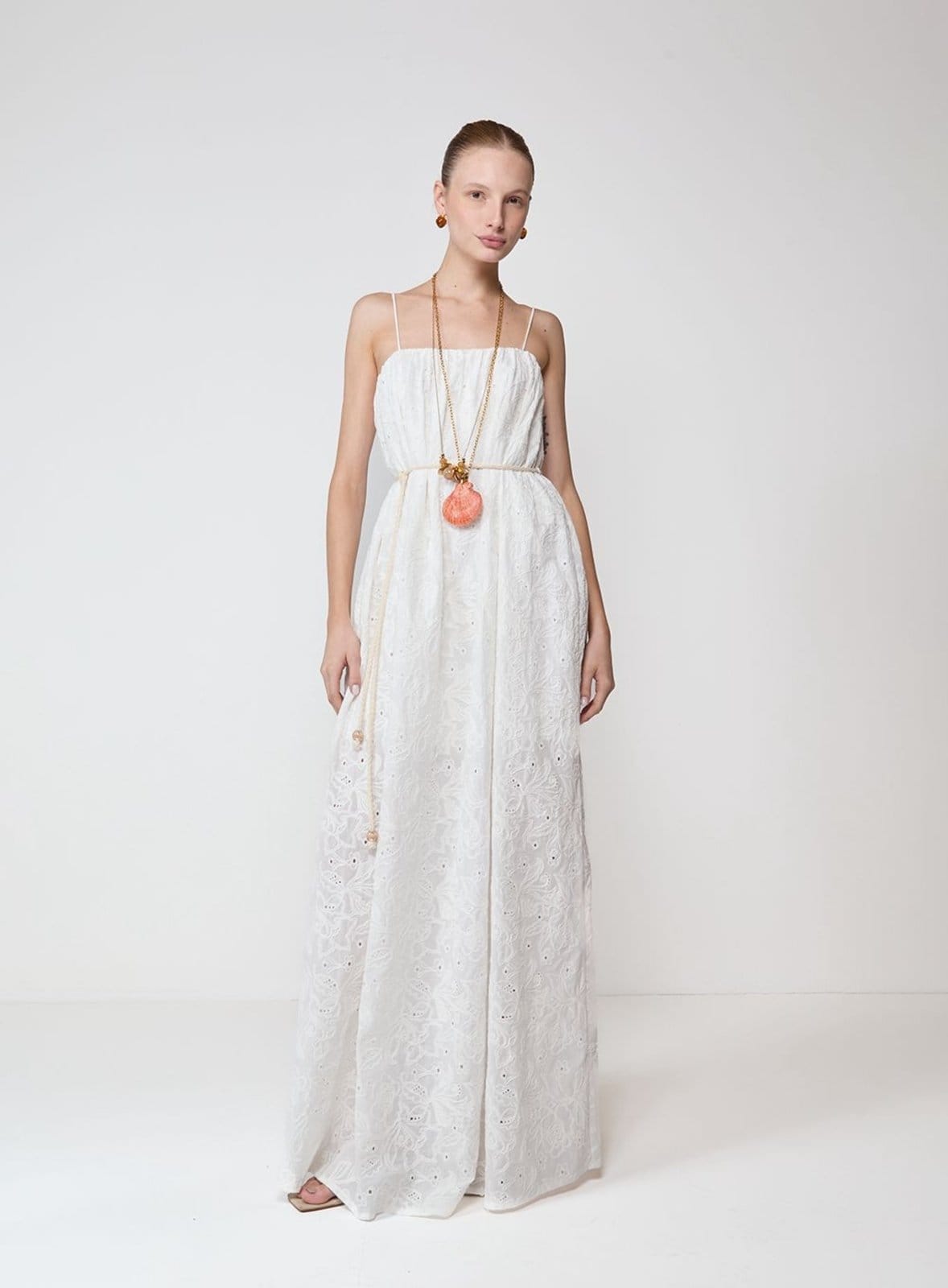 Vestido Longo Amplo Bordado Colcci Off Shell