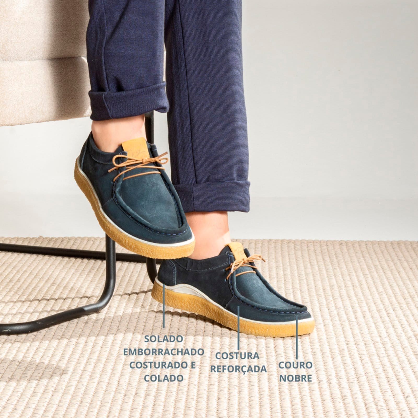 Vista 2 Bota Masculina Paris Couro Legítimo Cacareco Vintage Rústico Marinho FRANCA GRIFFE azul