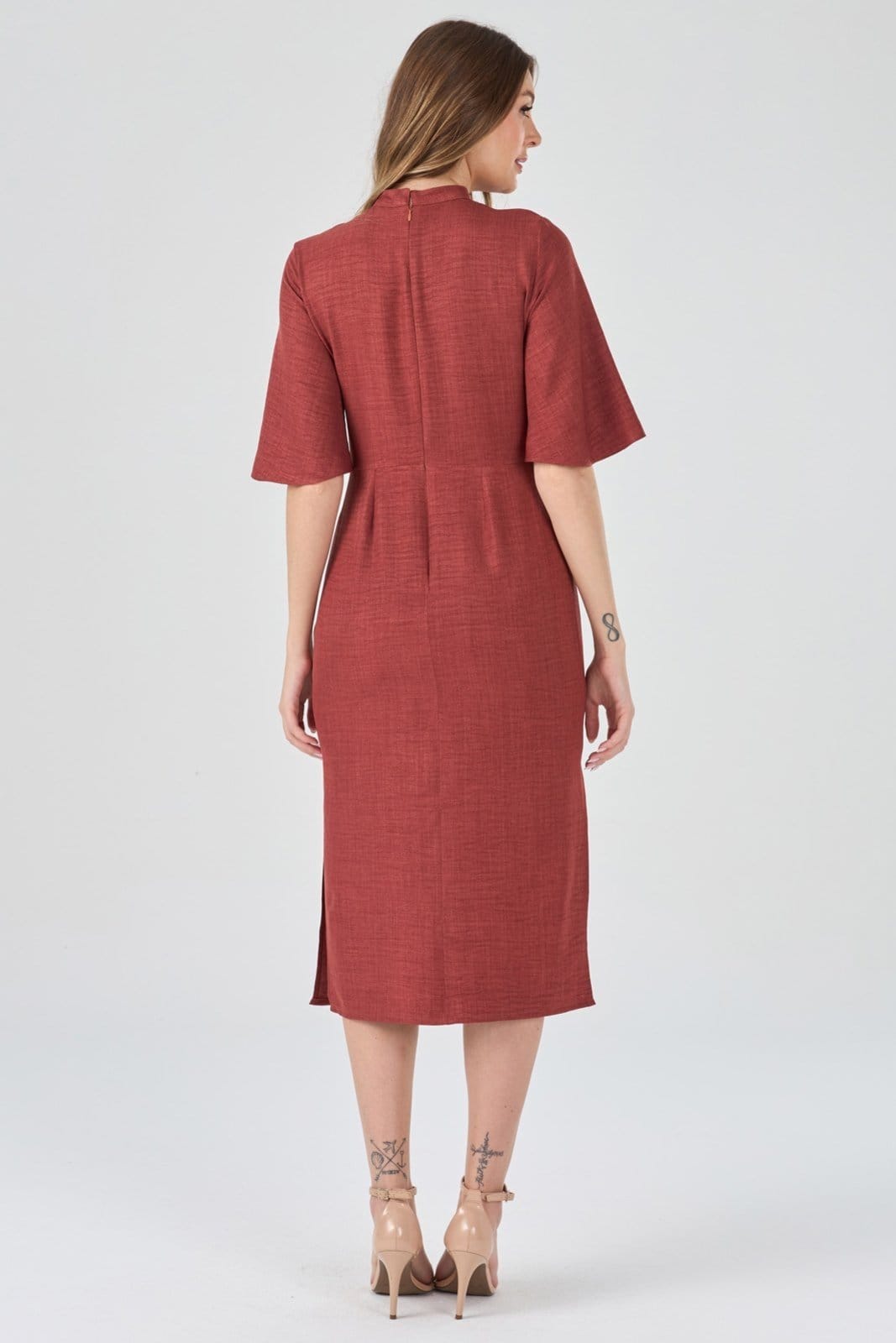 Vista principal Vestido Midi PKS Mangas 3/4 Terracota PKS vinho