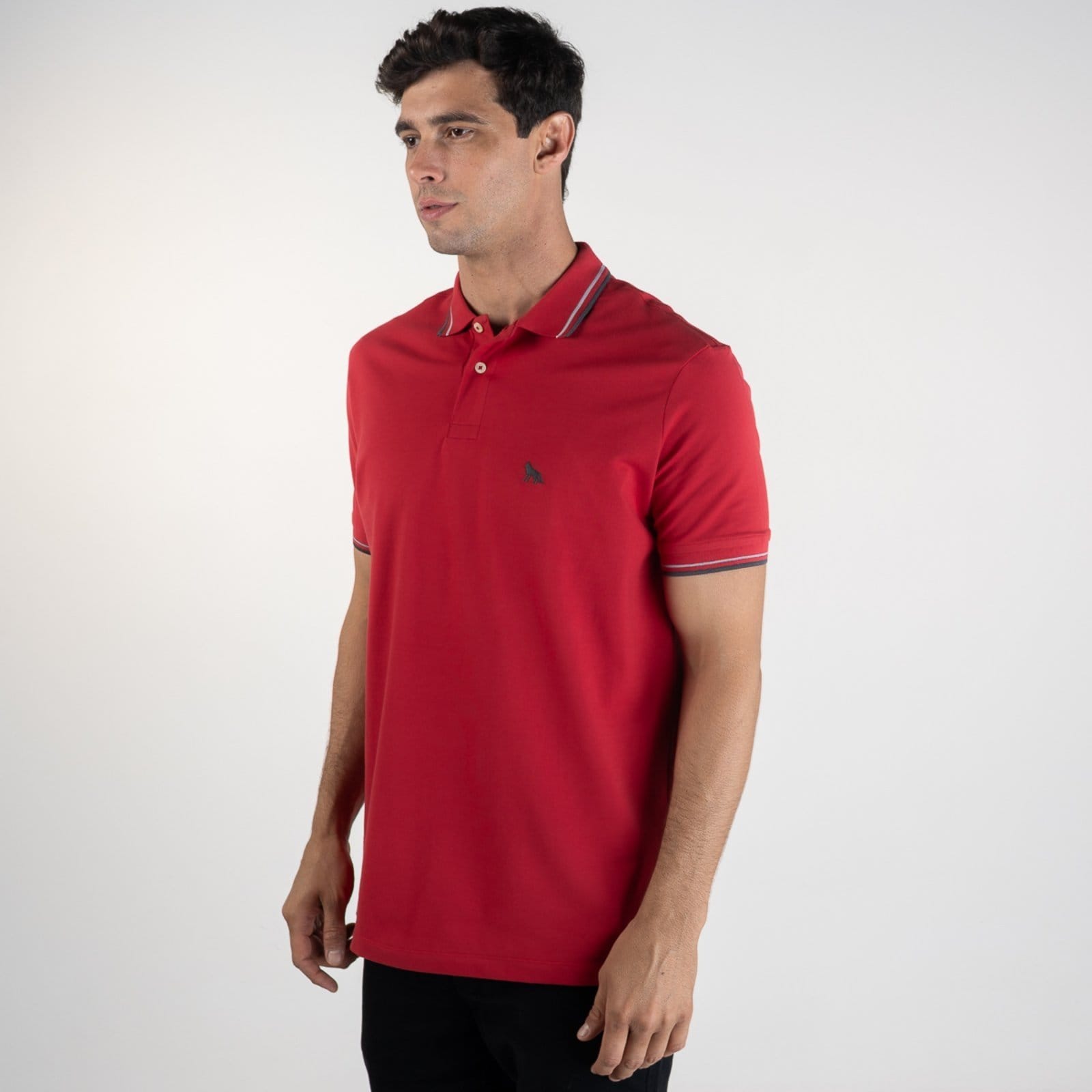 Vista 2 Camisa Polo Acostamento Frisos Vermelha Acostamento vermelho