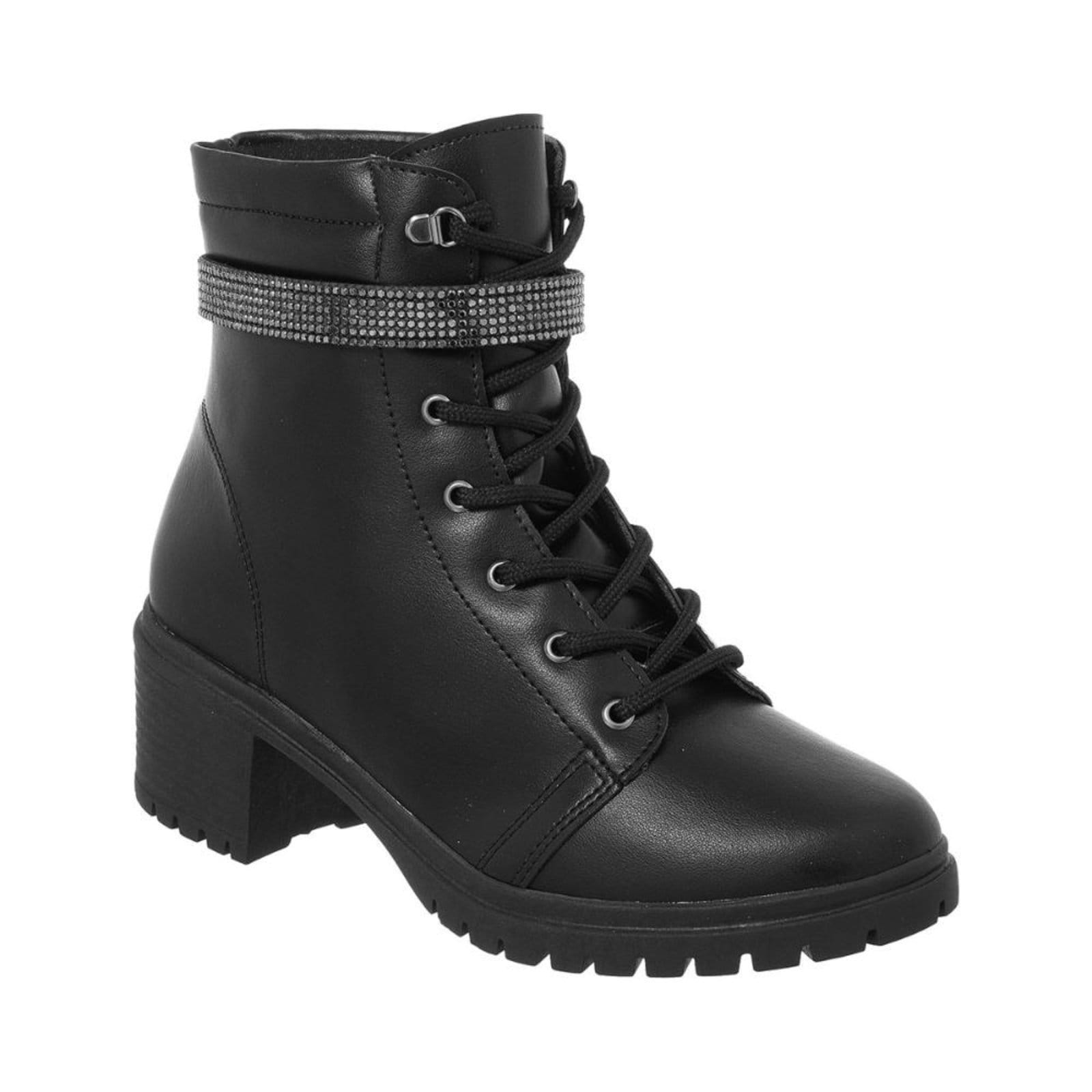 Coturno Bota Tratorada Feminina Strass Brilho Cano Curto