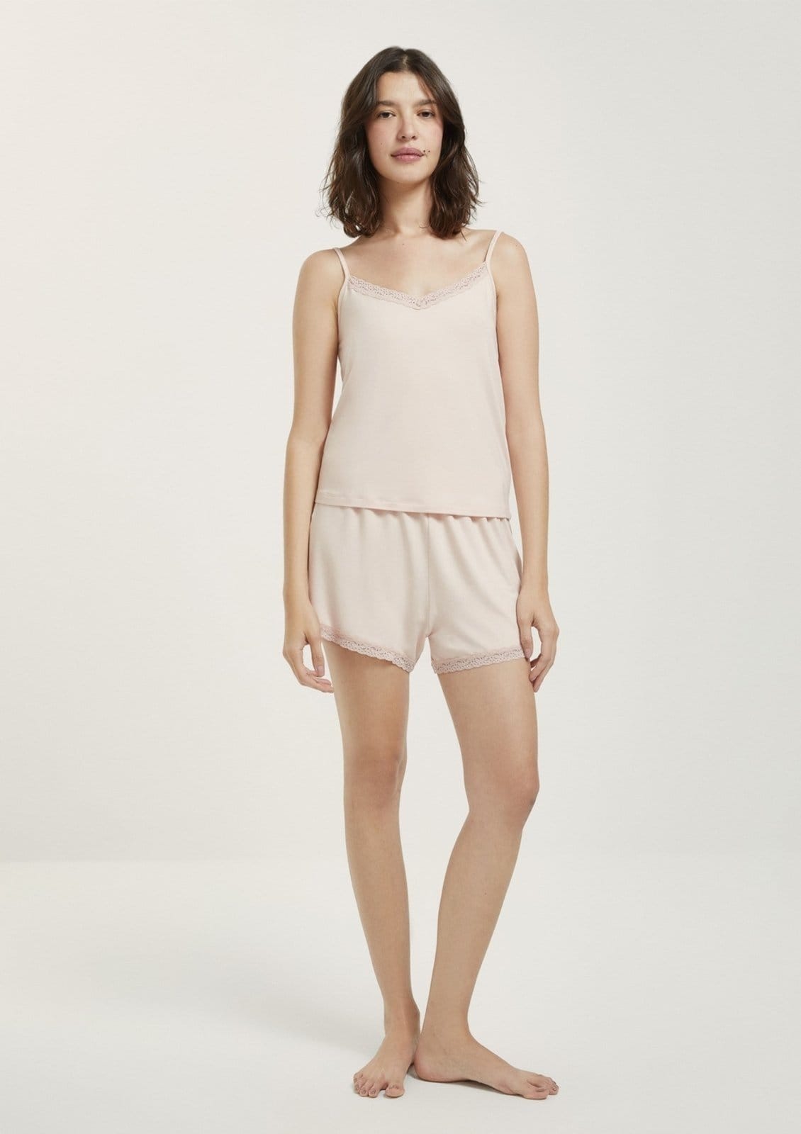 Vista principal Pijama Curto Feminino Com Renda Hering rosê