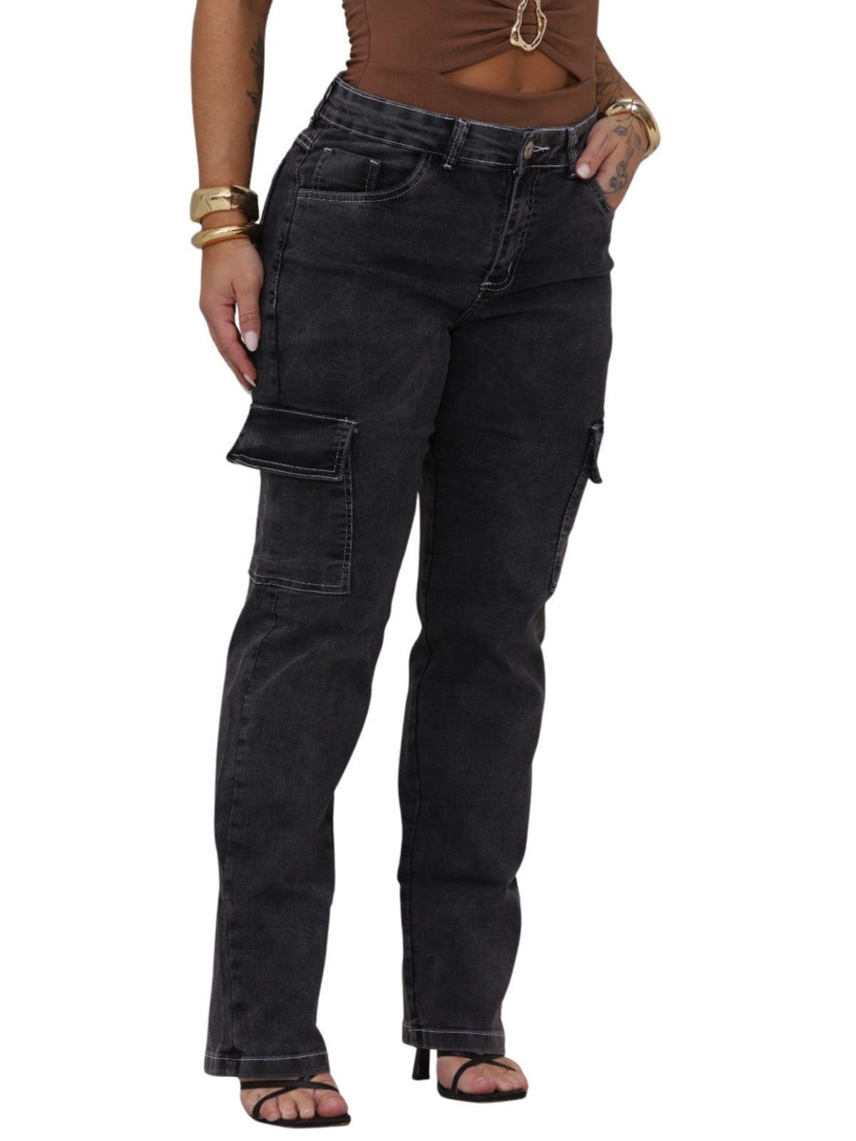 Calça Feminina Jeans Light Cargo