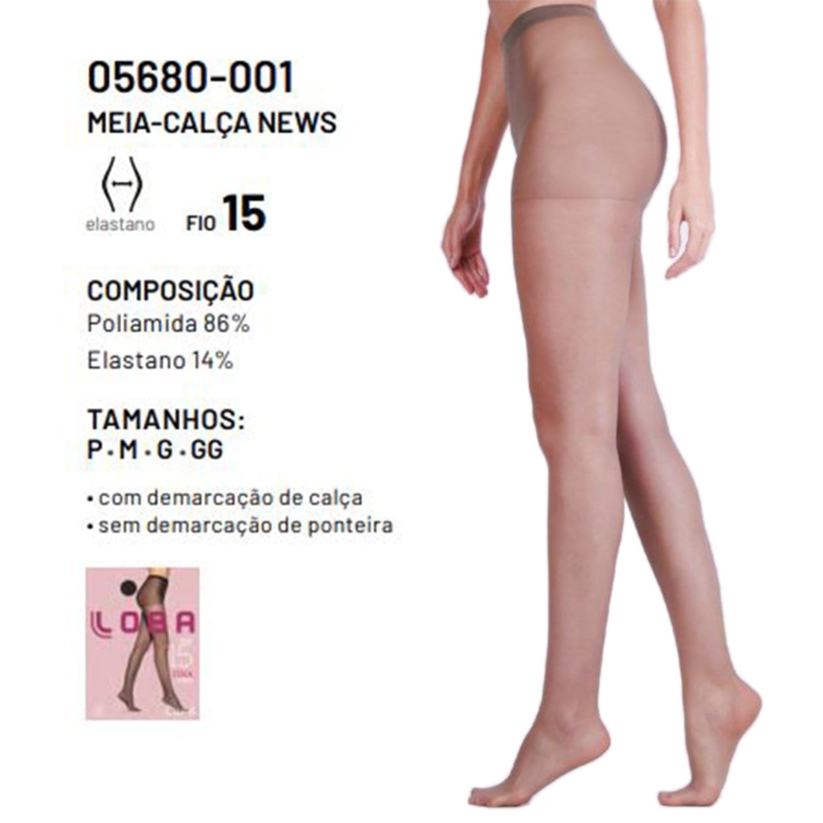 Vista 2 Meia Calça News Loba Com Elastano Fio 15 05680 ó de Arroz Lupo bege