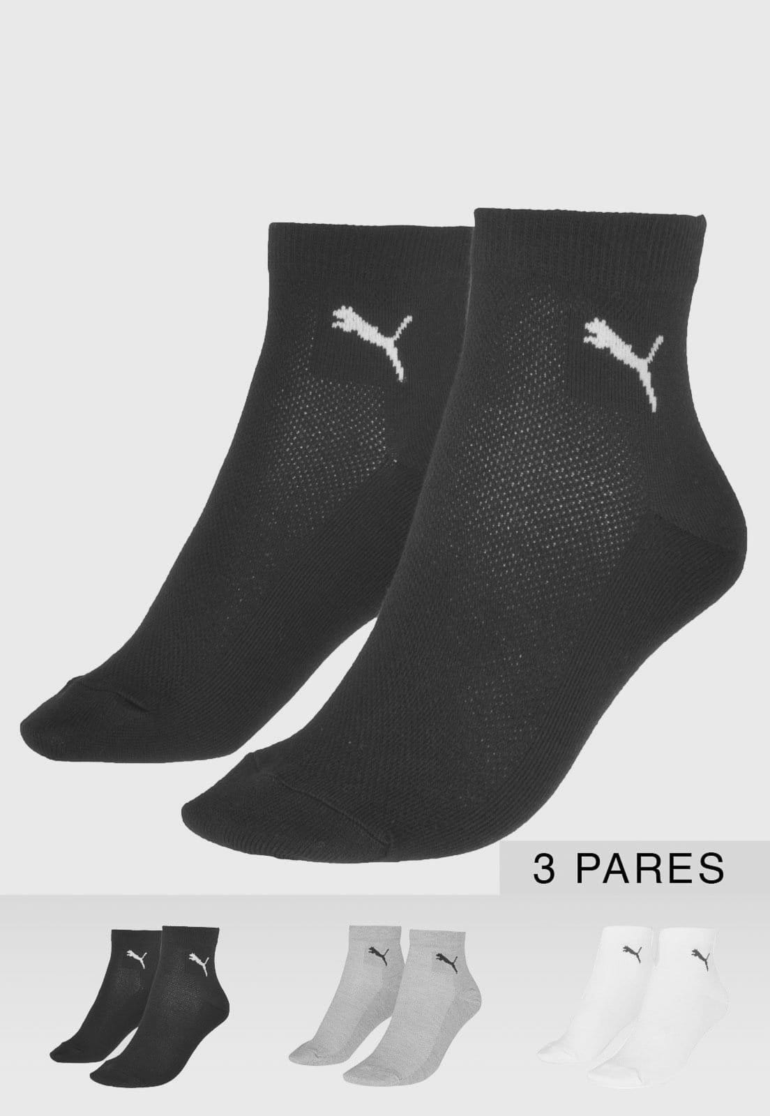 Kit Meia Puma Logo Cano Curto Masculina e Cinza e Preto