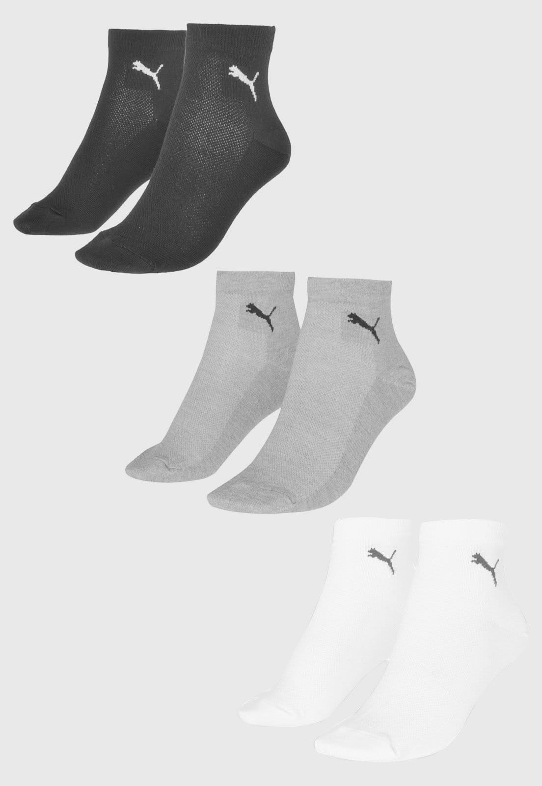 Kit Meia Puma Logo Cano Curto Masculina e Cinza e Preto - 2