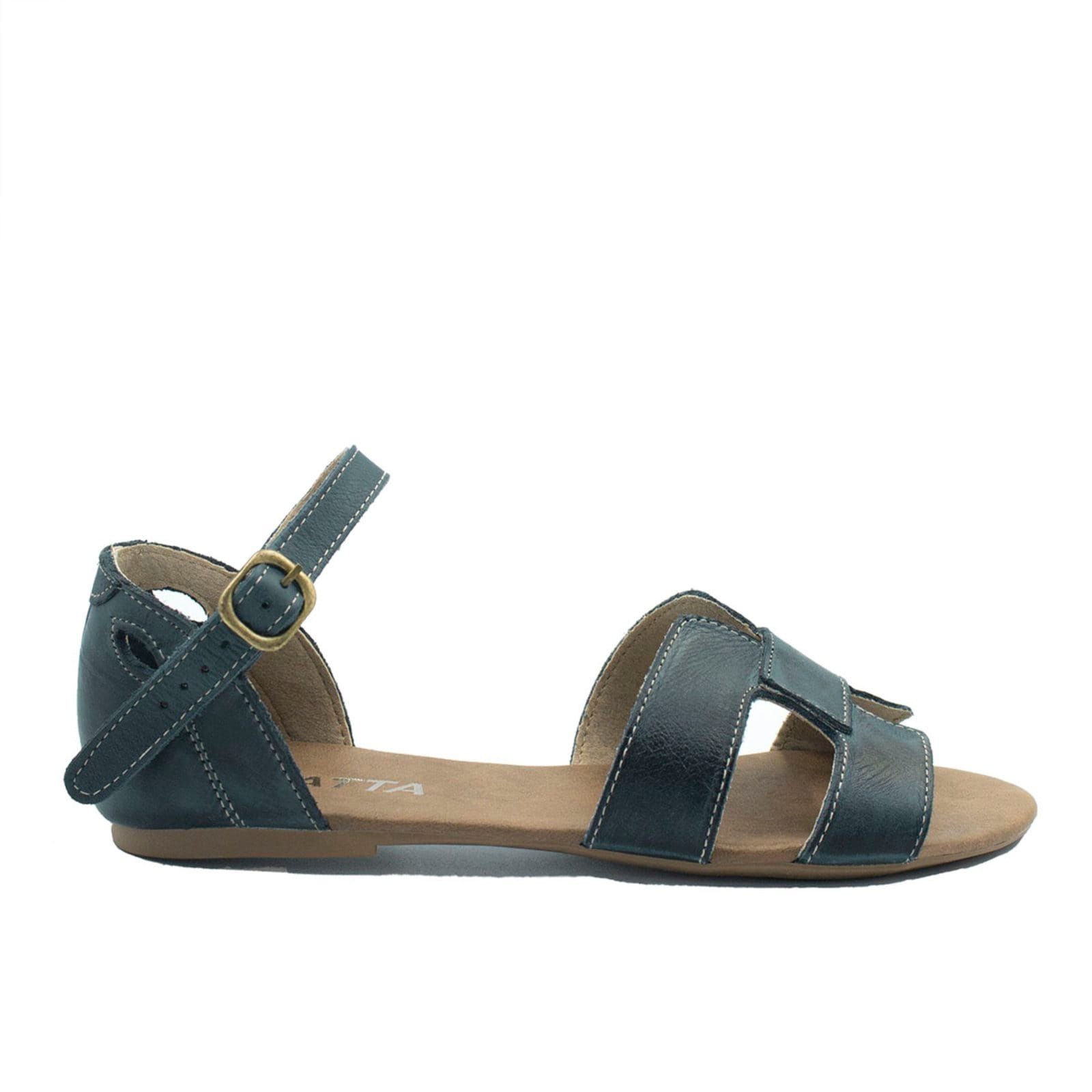 Sandália Rasteira Couro H Fechada Melina Marinho