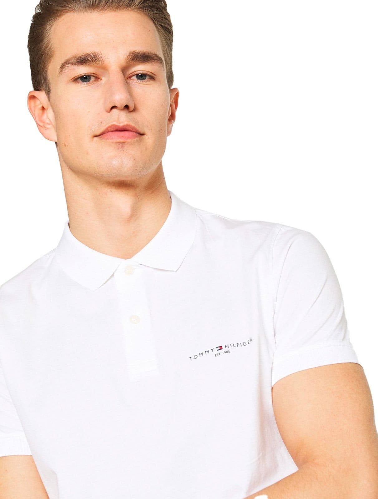 Vista 2 Polo Tommy Hilfiger Masculina Malha Clean Jersey Tommy Hilfiger branco
