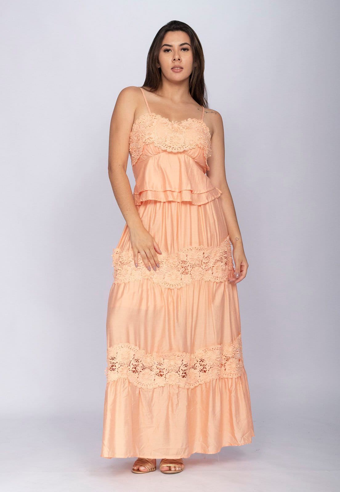 Vista principal Conjunto Amazonia Vital de Saia e Croped Flora Amazônica Renda êssego Amazonia Vital laranja