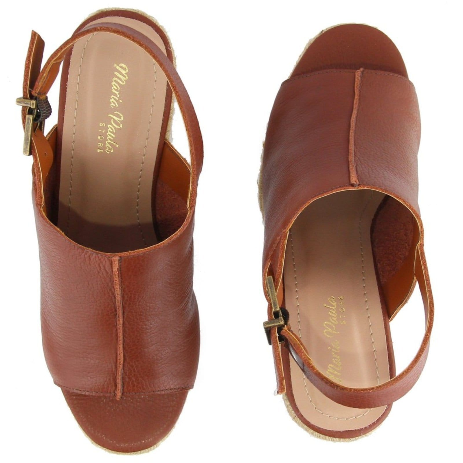 Vista 2 Sandália Em Couro Anabela Maria Paula Fechada Largas Cordas Rusty MARIA PAULA marrom