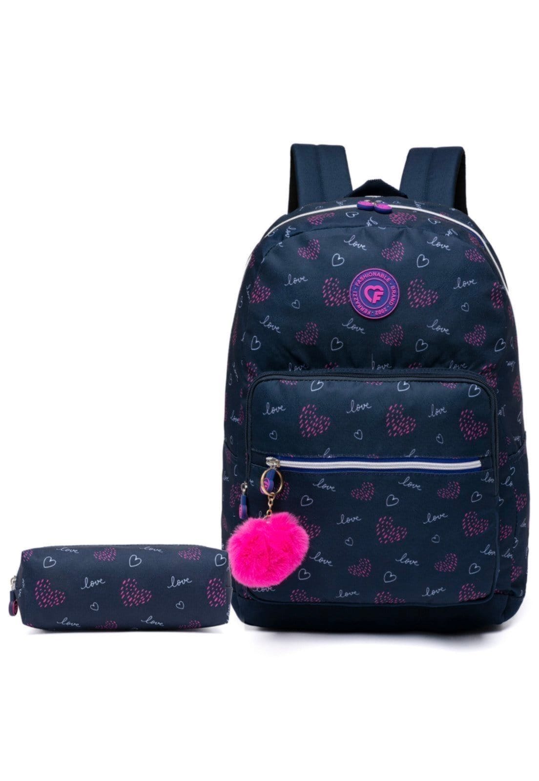 Kit Mochila Escolar Feminina Estojo Reforçada Moderna