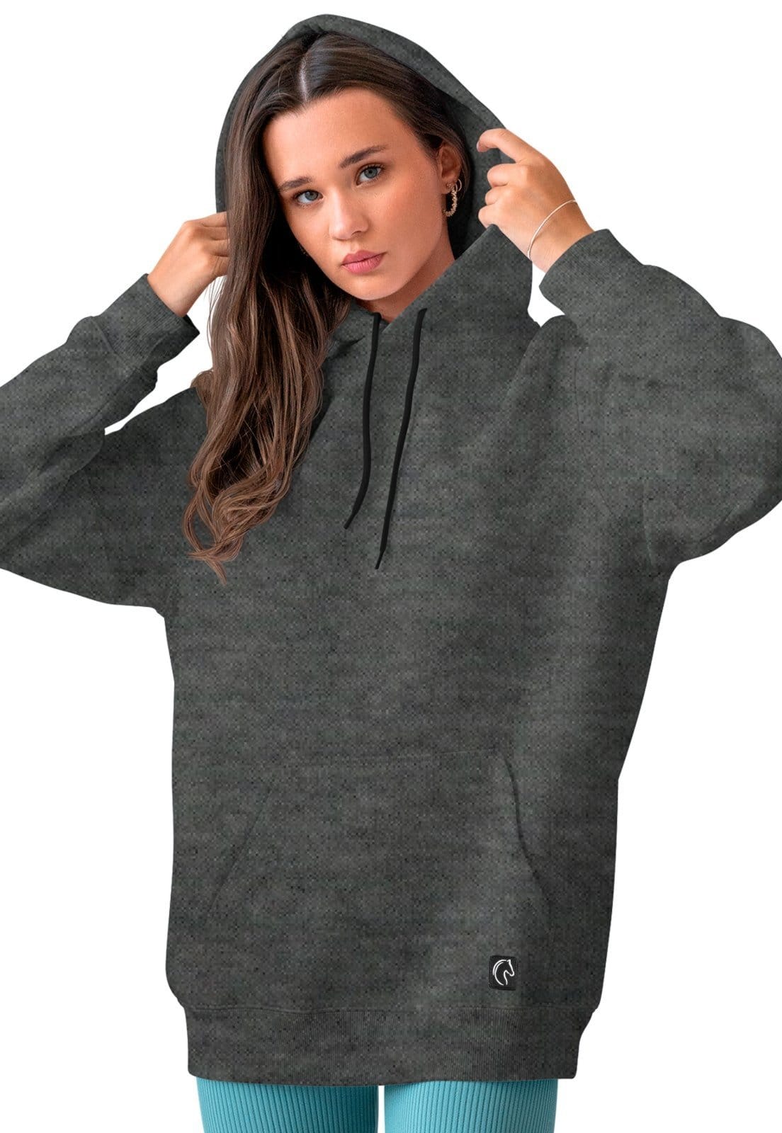 Vista principal Blusa De Frio Feminina W2 Moletom Liso Com Capuz e Bolso Canguru Felpado Chumbo W2 STORE azul/azul marinho/bege/branco/cinza/grafite/preto/rosa