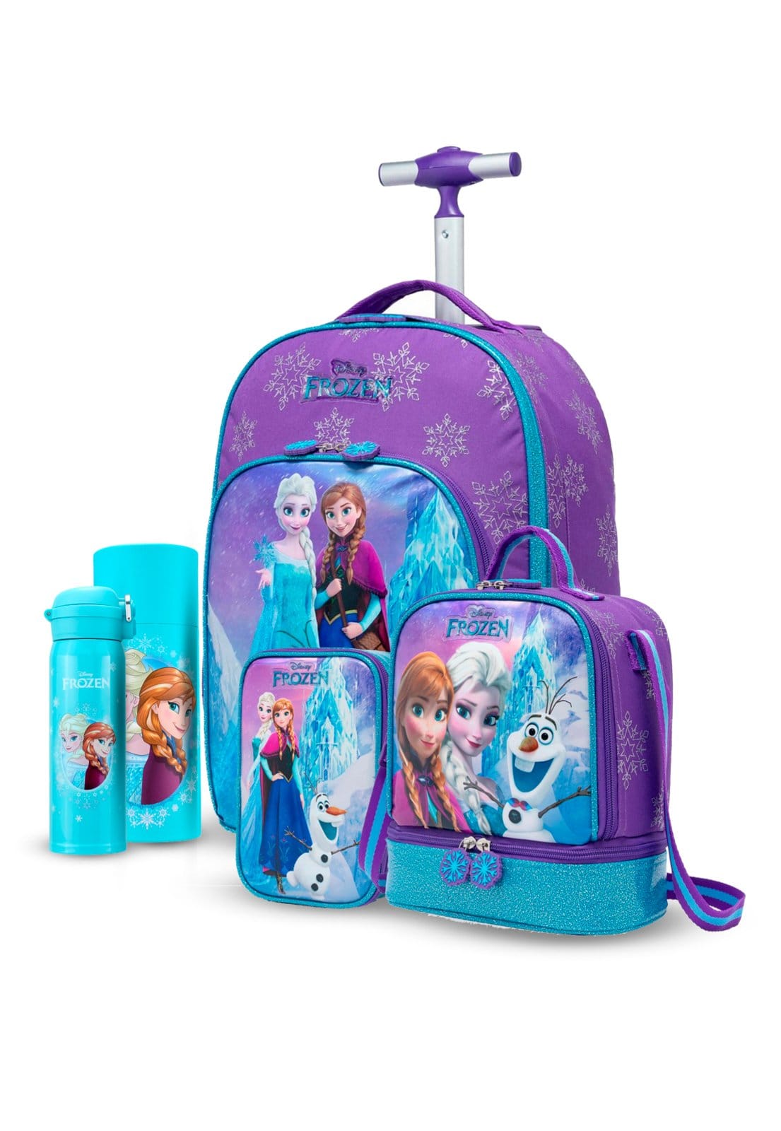 Infantil - Kit Mochila Rodinha Lancheira Estojo Escolar Frozen Garrafa
