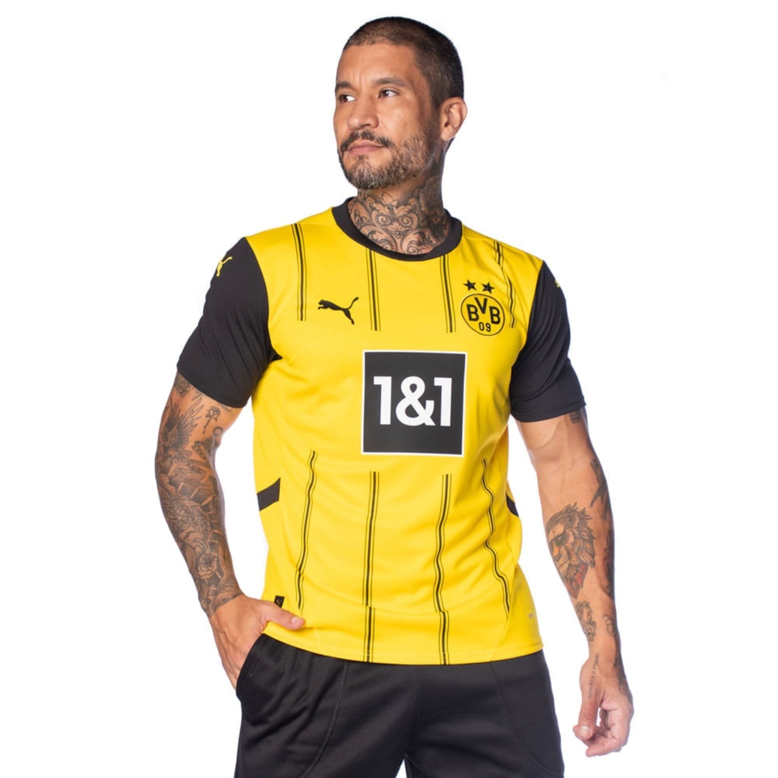 Vista principal Camisa Masculino Puma Borussia Dortmund 24/25 Preto Puma amarelo