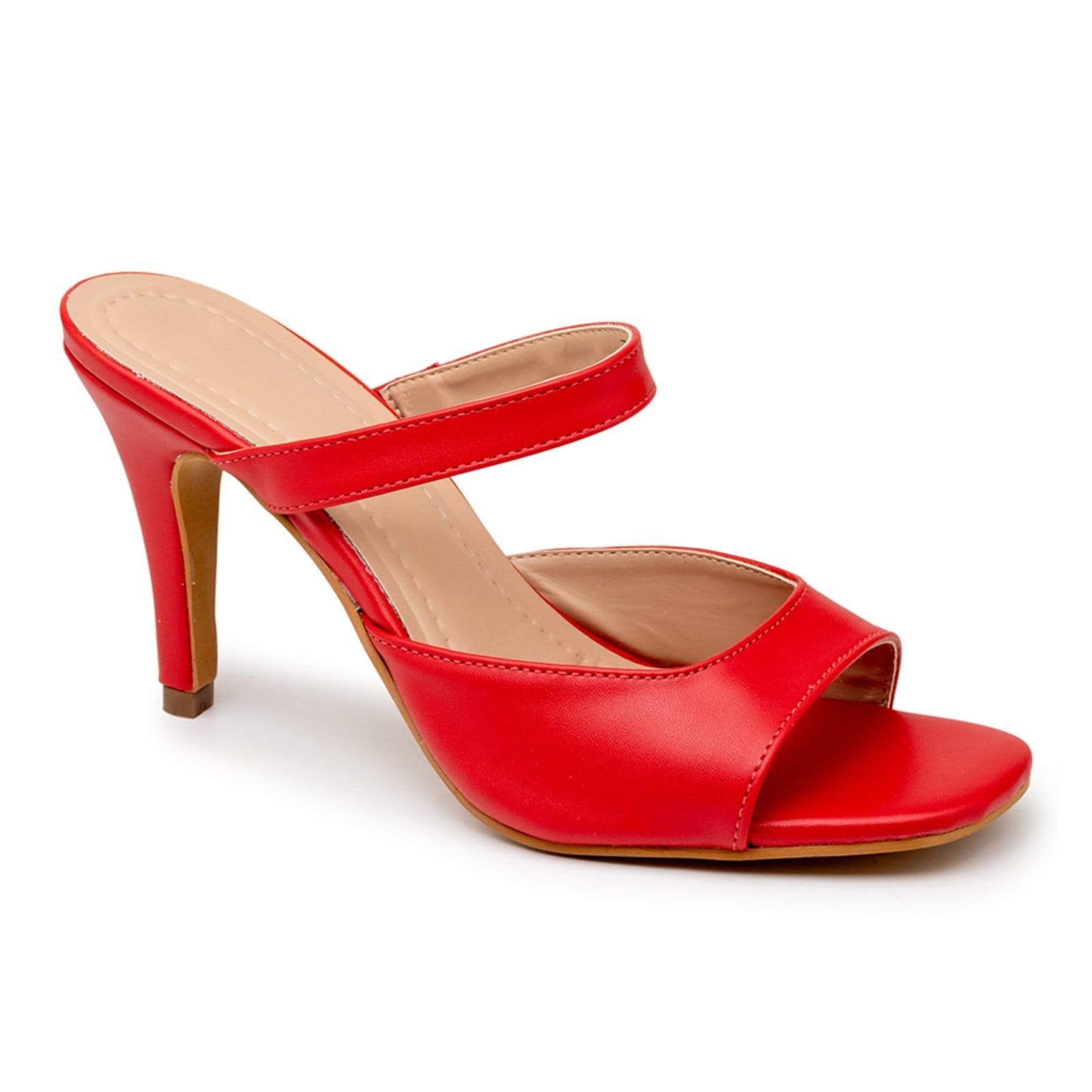 Vista 2 Sandalia Social Feminina Salto Alto Fino Napa Vermelha 197013 Flor da Pele vermelho