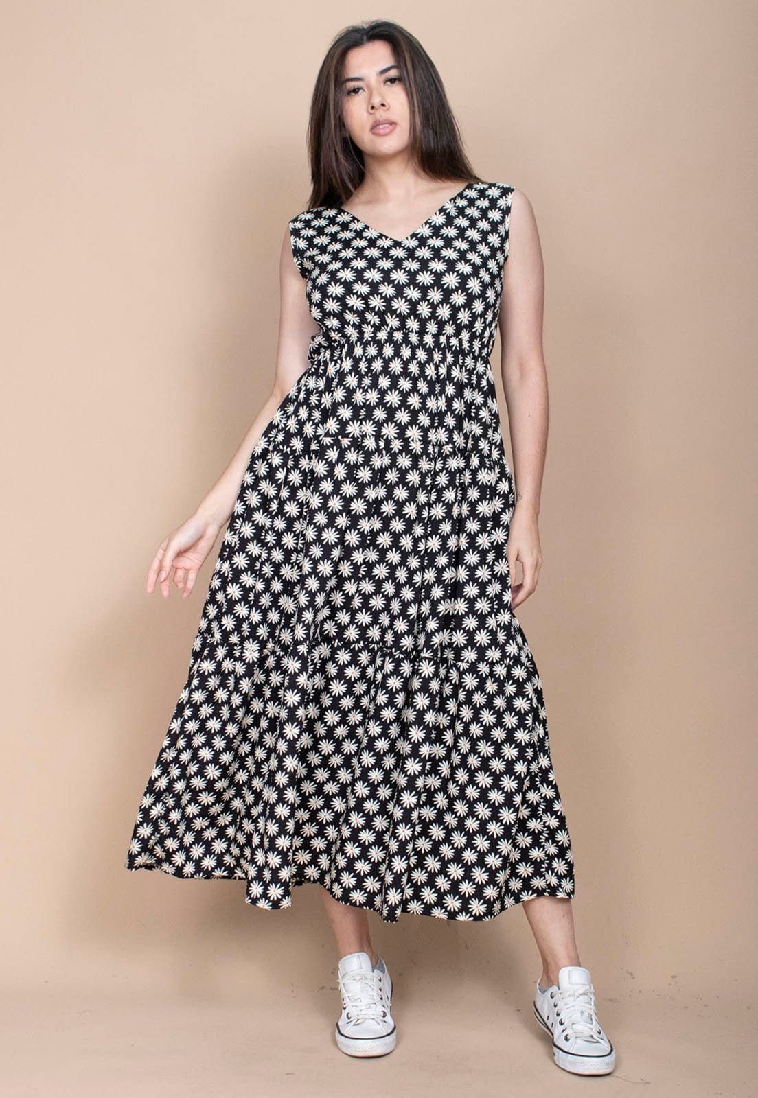 Vista 2 Vestido Cabanafree Regata Longo Peri Viscose Camadas Estampa Encanto das Margaridas Cabanafree amarelo/estampado/off-white