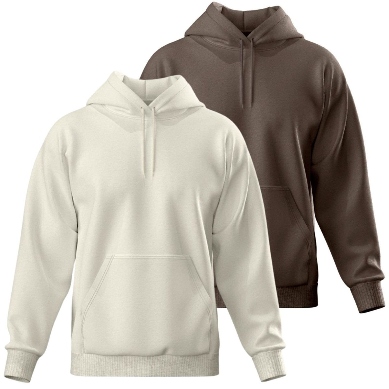 Vista principal Kit 2 Blusa de Frio Moletom Liso Casaco Canguru Fechado Com Capuz Inverno e Off White Relaxado café/off-white white