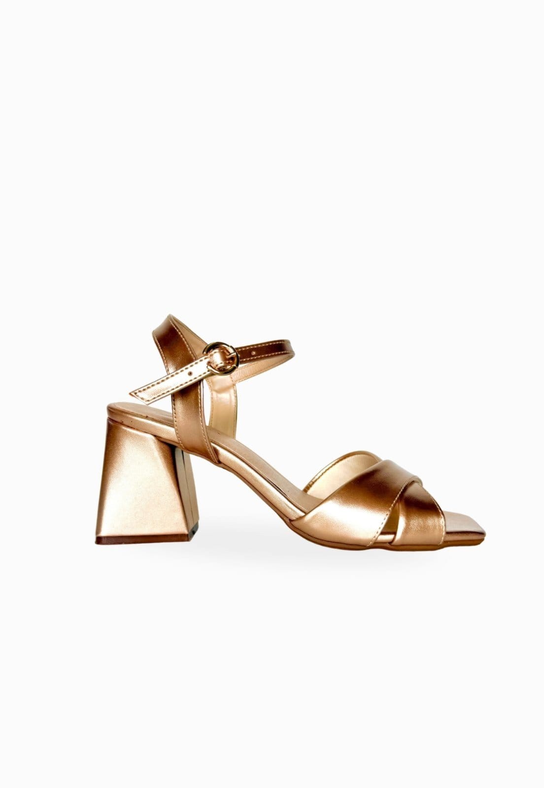 Vista 2 Sandália Salto Geométrico Feminina Atalia Shoes Metalizado Tiras Cruzadas Tendência 2025 Atalia Shoes bronze/cobre