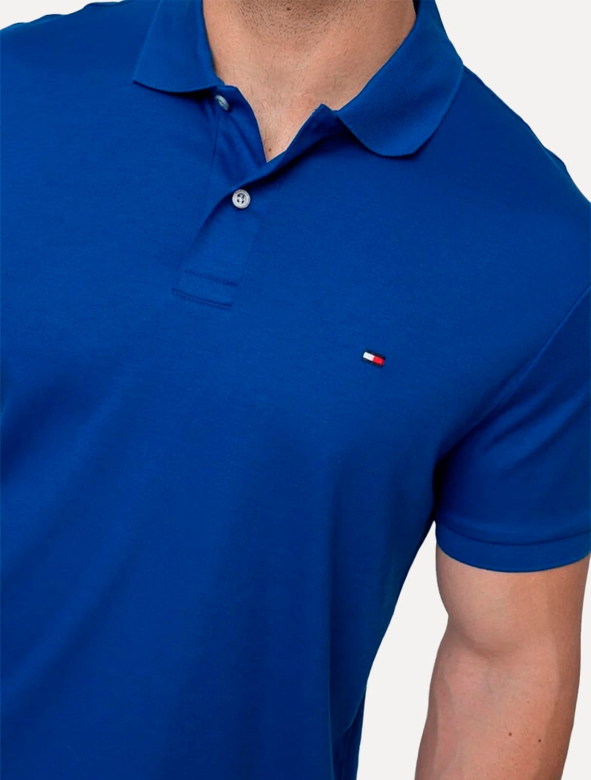 Vista 2 Polo Tommy Hilfiger Masculina Malha Liquid Cotton Seasonal Royal Tommy Hilfiger azul