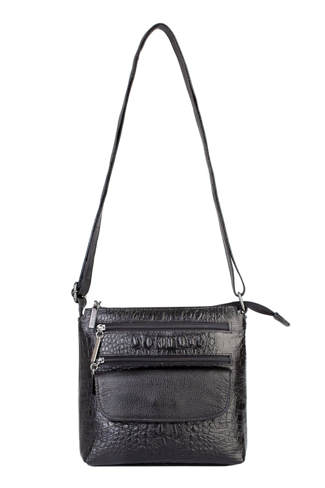 Bolsa transversal de couro croco metais grafite Maura