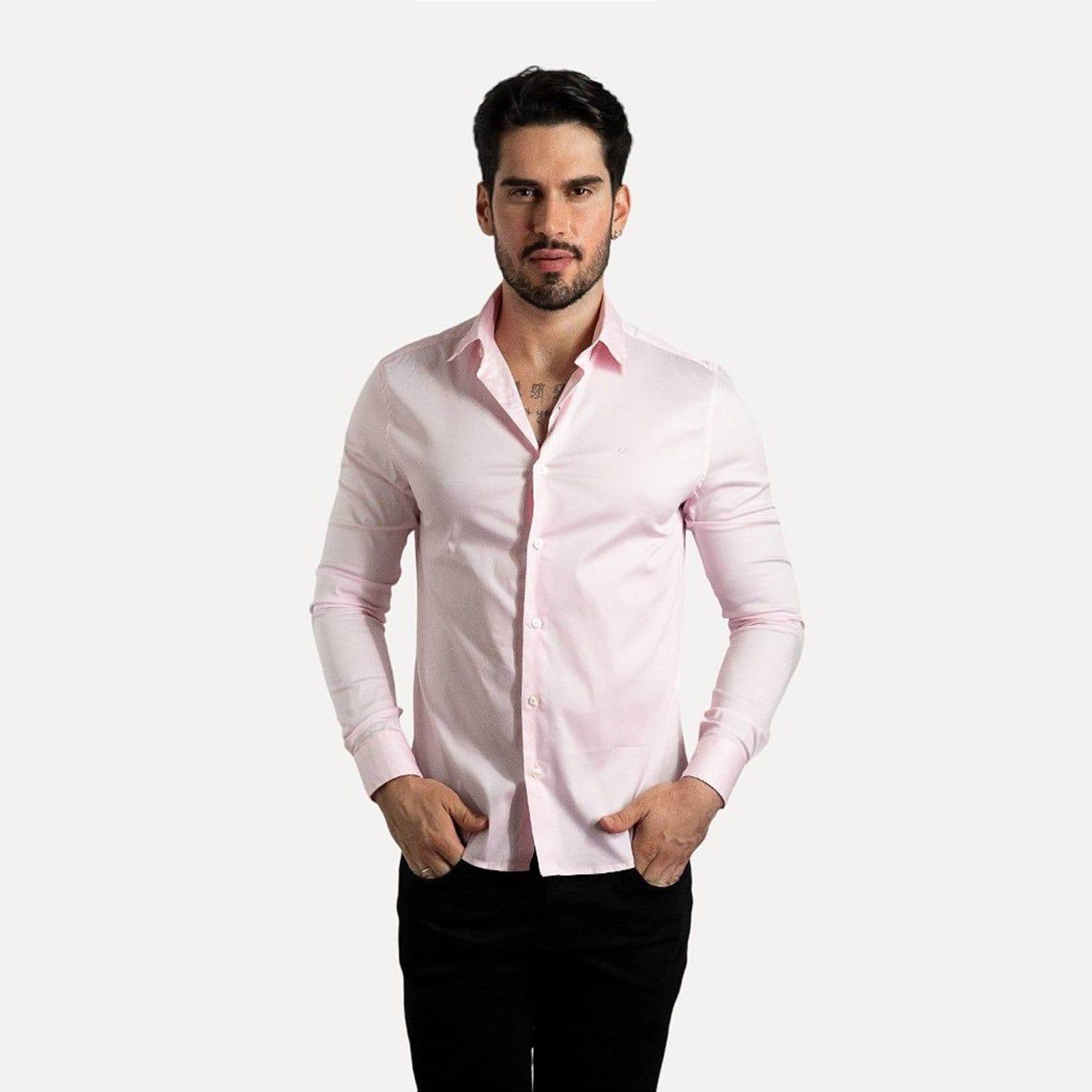 Vista principal Camisa Calvin Klein Essencial Slim Fit Básica Calvin Klein rosa