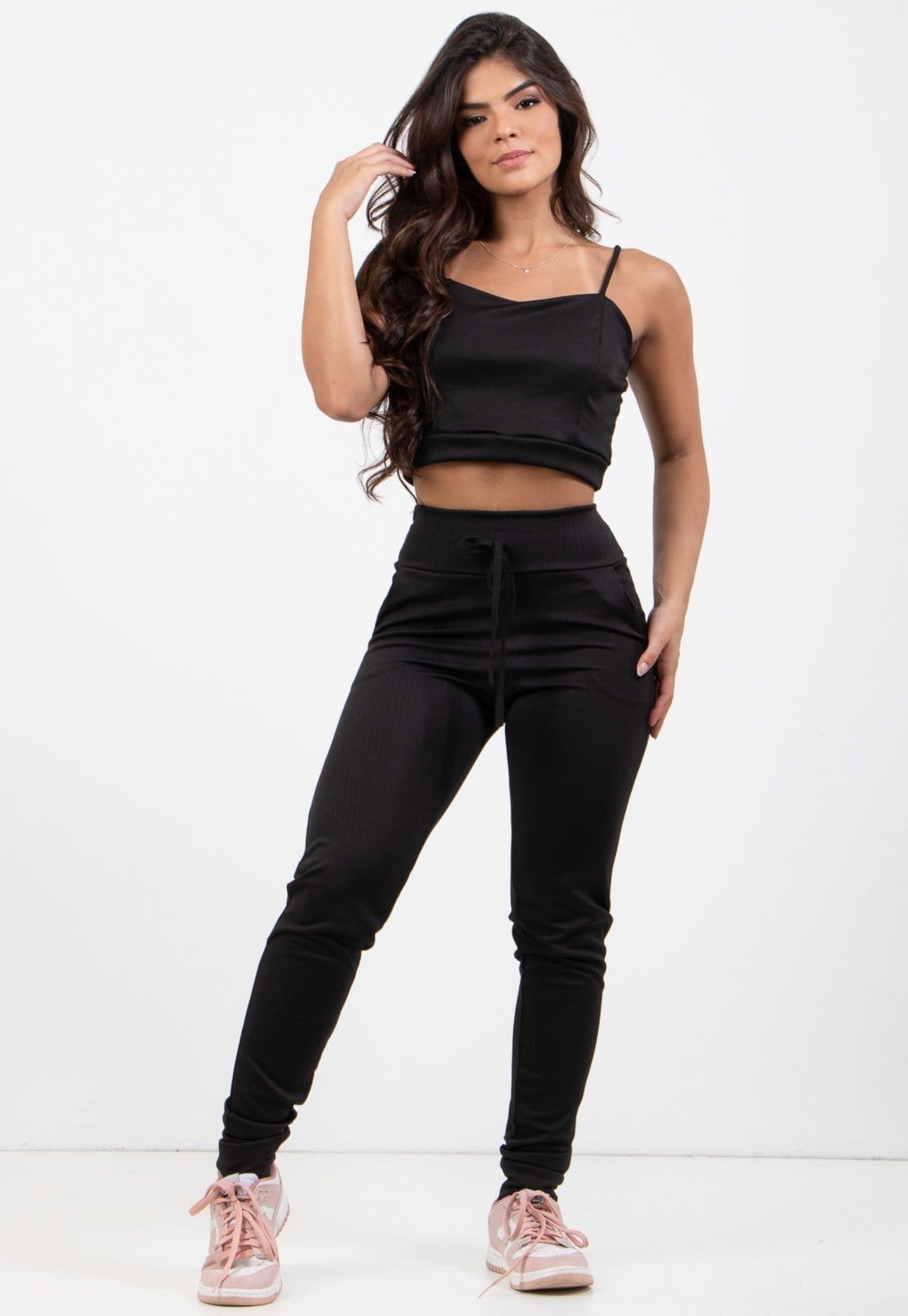 Calça Jogger Diluxo Moletom Canelada Preta