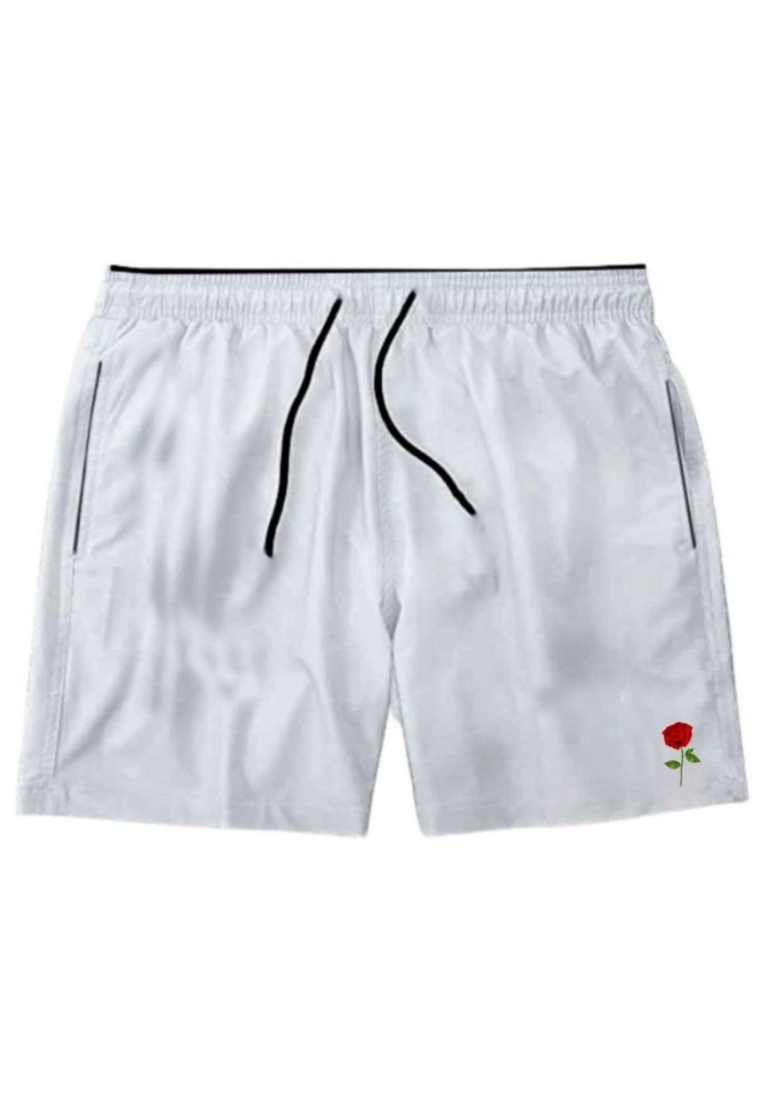 Vista 2 Kit Masculino Camiseta Preta Algodão Short Tactel Relaxado Conjunto Adulto Casual Flor Rosa Relaxado branco/preto rosa