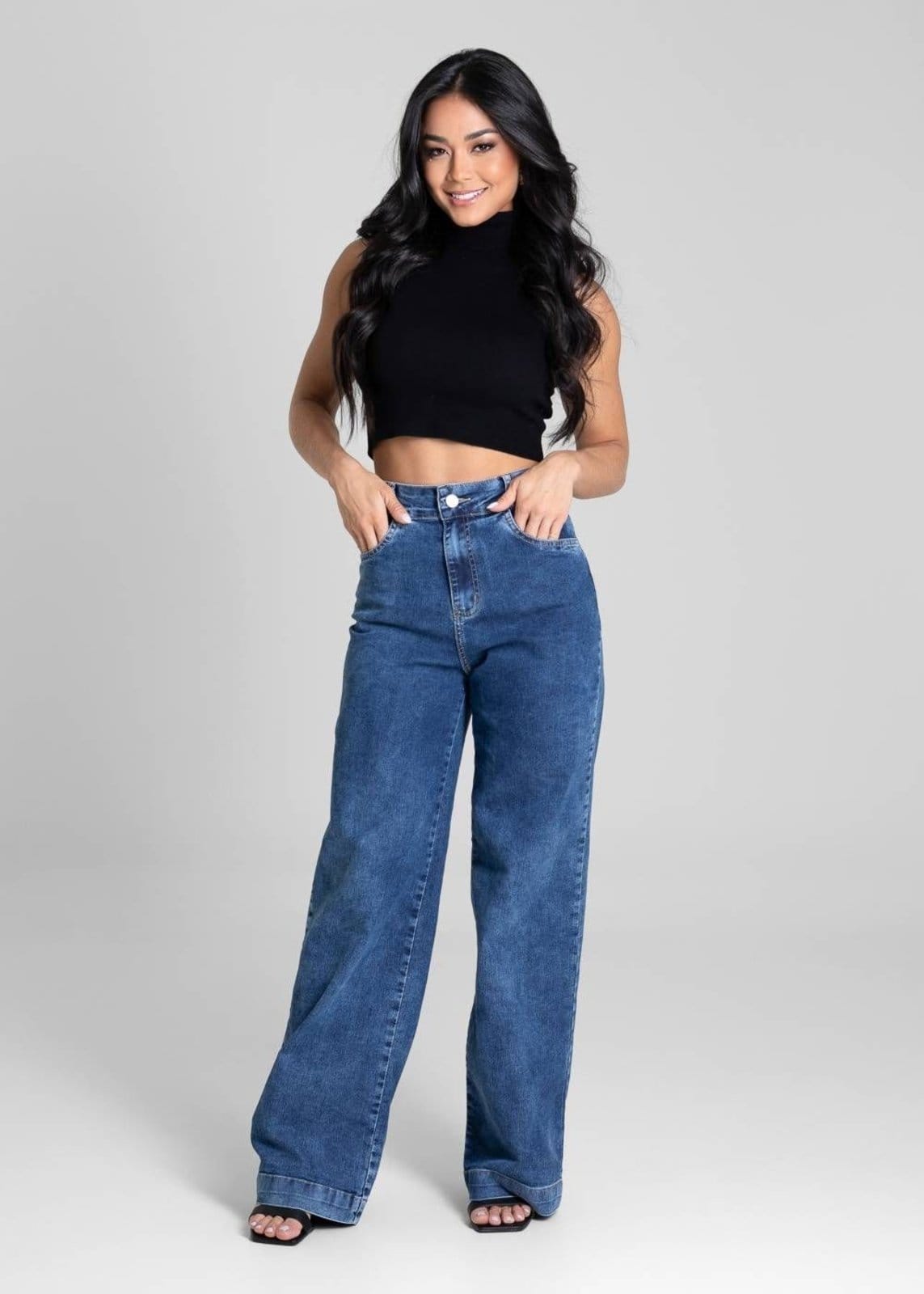 Vista 2 Calça Jeans Sawary Wide Leg - 281344 Sawary azul