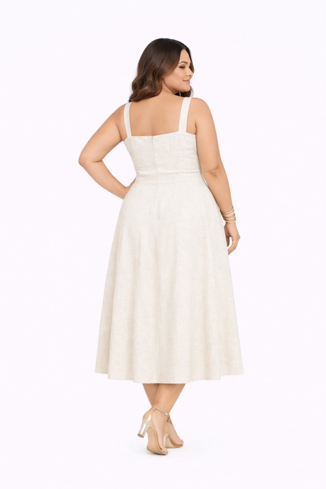 Vista 2 Vestido Midi Plus Size D Bell Outlet Fashion Alça Off-White D BELL OUTLET FASHION off-white white