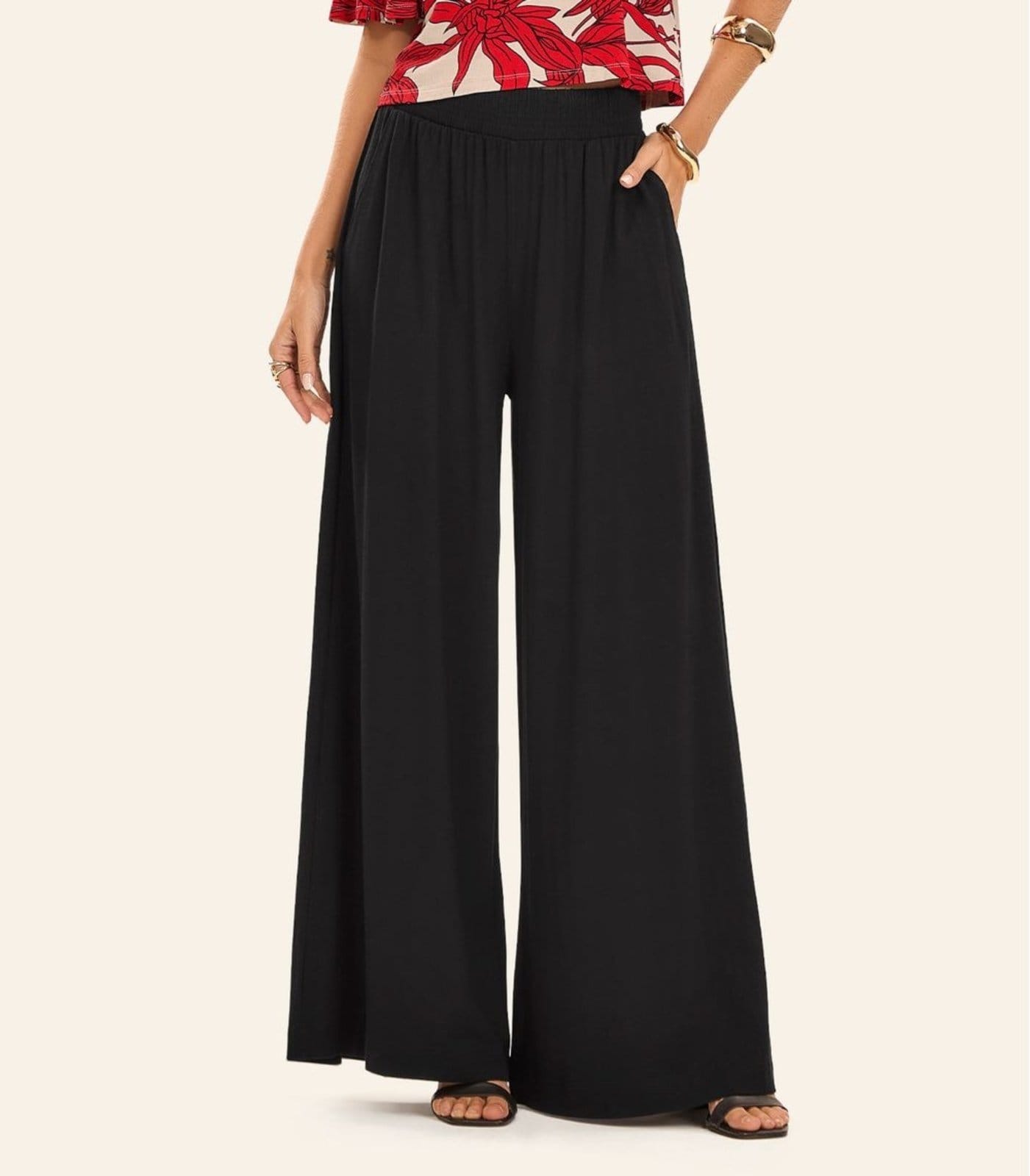 Vista 2 Calça Pantalona Feminina Visco Maquinetada Rovitex Rovitex preto