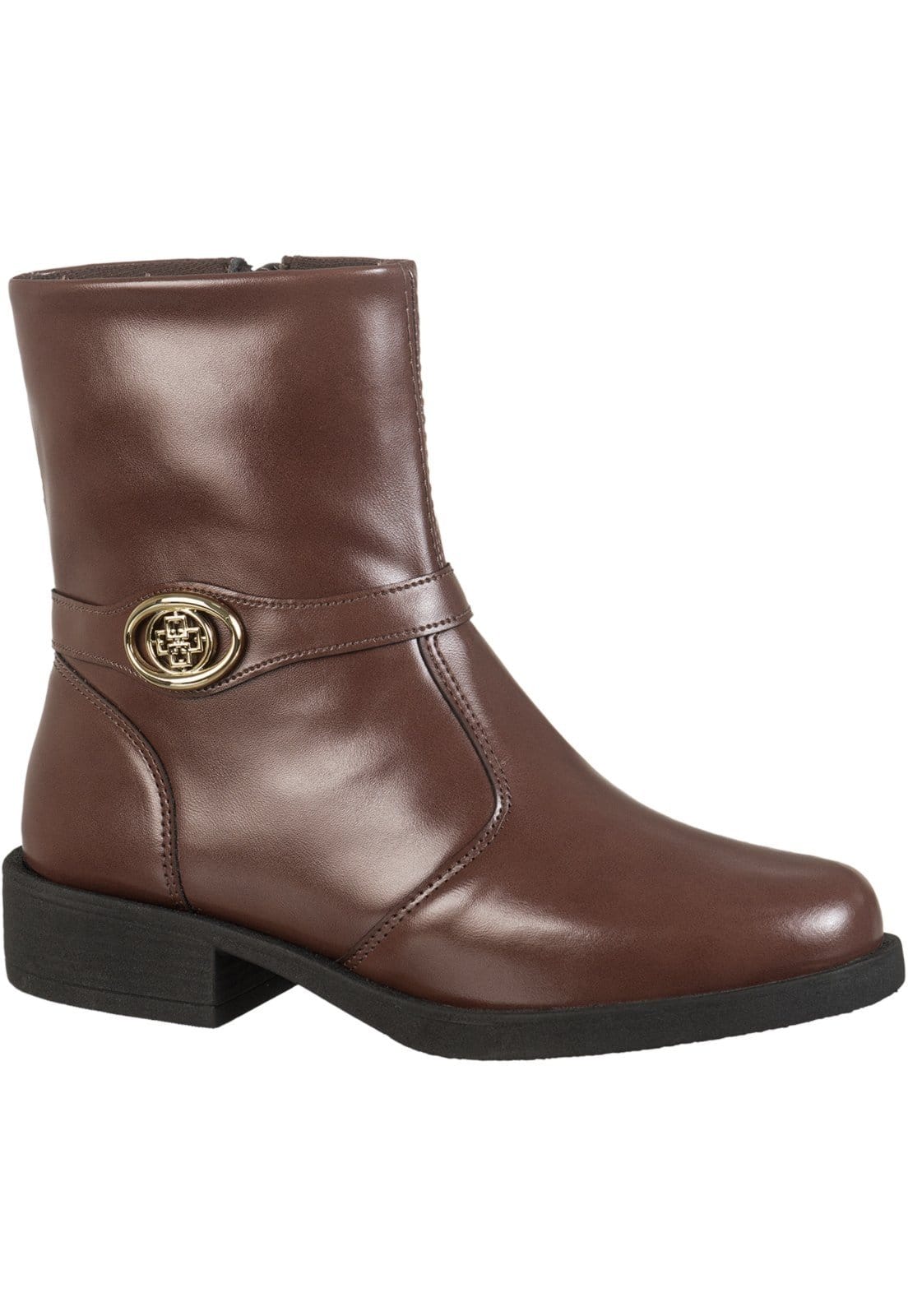 Bota Feminina GiGiL Montaria Cano Curto Bico Arredondado Salto Grosso Baixo Detalhe Metal Terra