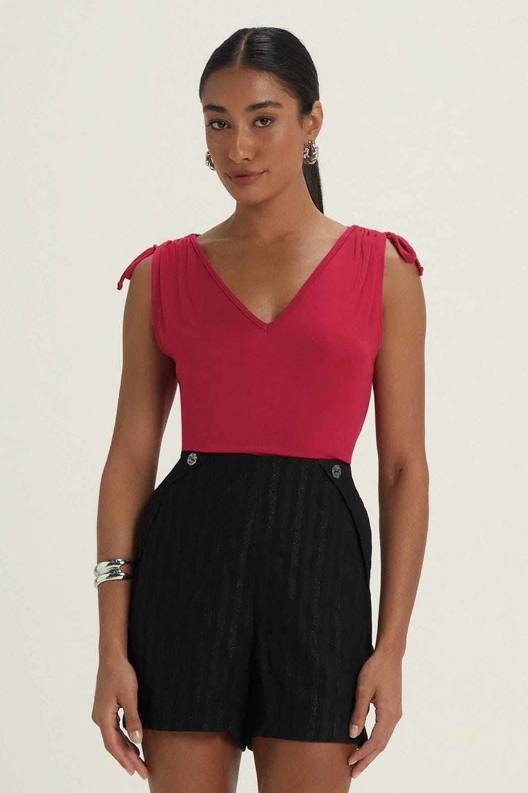 Short Feminino Listrado Lurex Marialícia