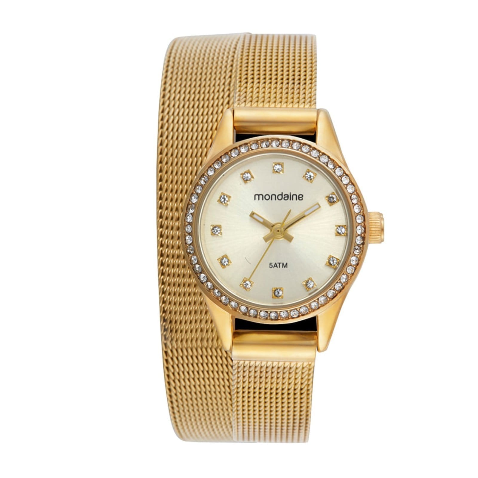 Vista principal Relógio Feminino Cristais Pulseira Dupla Volta Mondaine dourado
