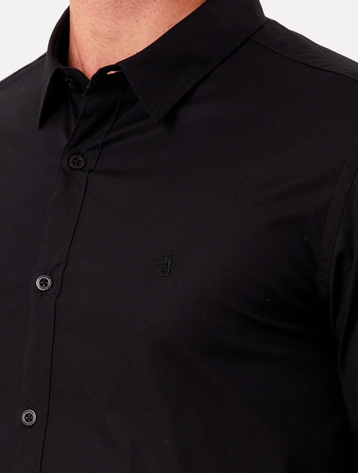 Vista 2 Camisa Original Penguin Masculina Regular Tricoline Bordado Preta Original Penguin preto