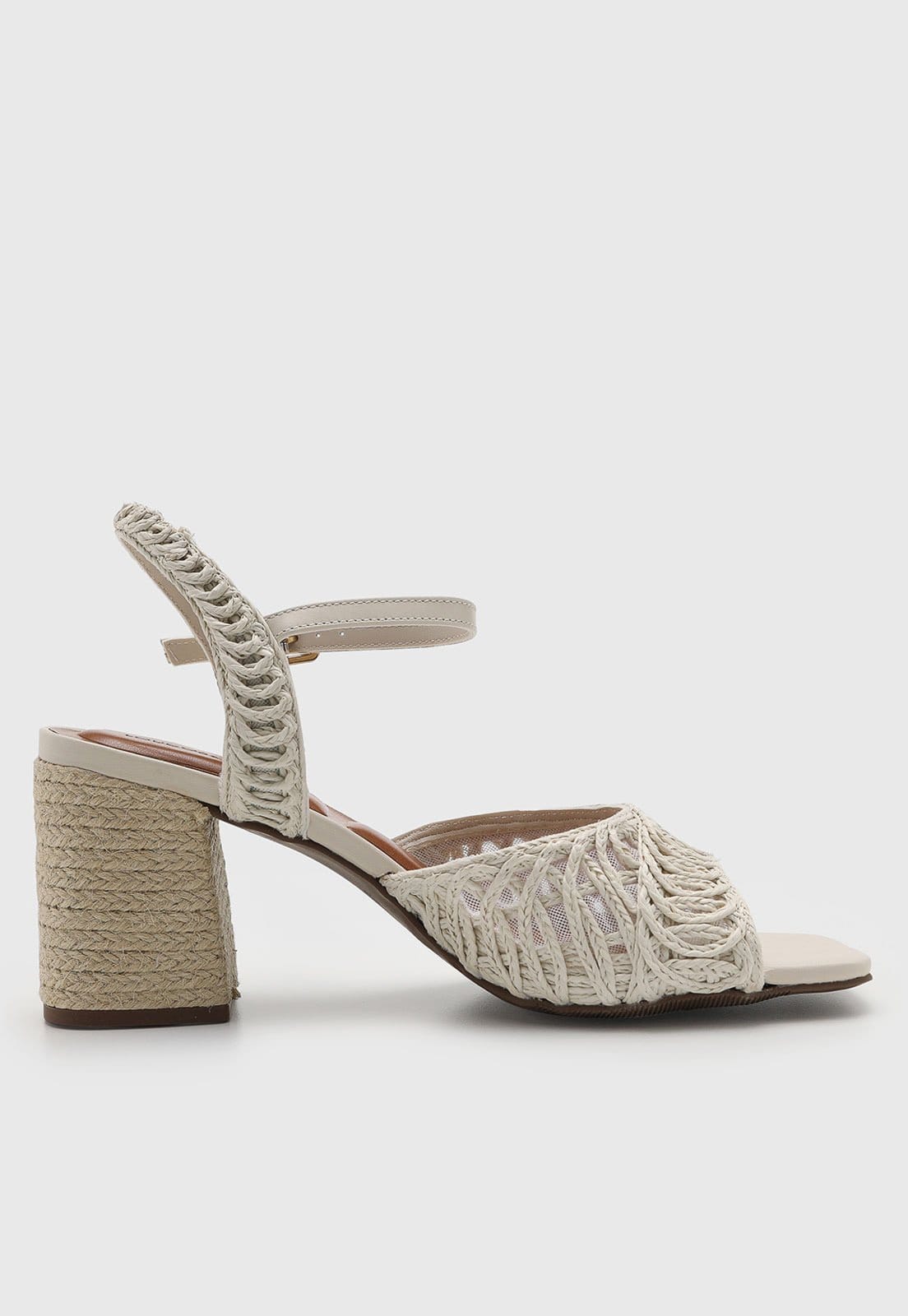 Vista 2 Sandália Feminina Loucos e Santos Salto Bloco Tramado Off-White Loucos e Santos off-white white