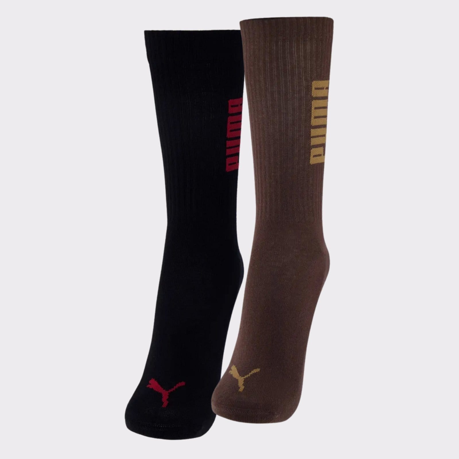 Vista 2 Kit Meia Puma Esportiva Cano Longo 2 Pares Preta e Marrom Puma preto