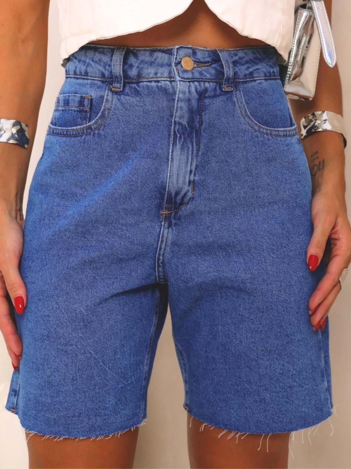 Bermuda Jorts Jeans Mom Fit Cintura Alta Feminina