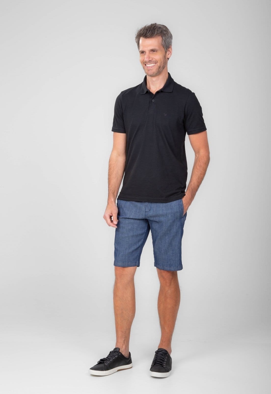 Bermuda Jeans Traymon Slim Maquinetado Marinho