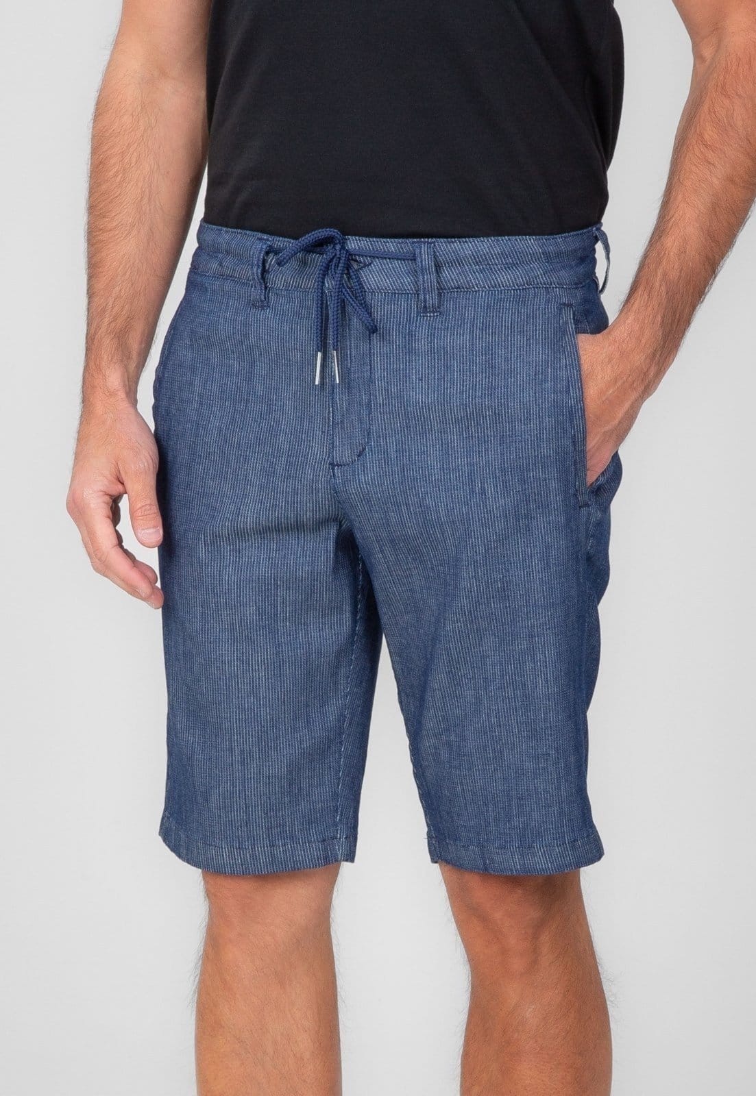 Vista 2 Bermuda Jeans Traymon Slim Maquinetado Marinho Traymon azul marinho