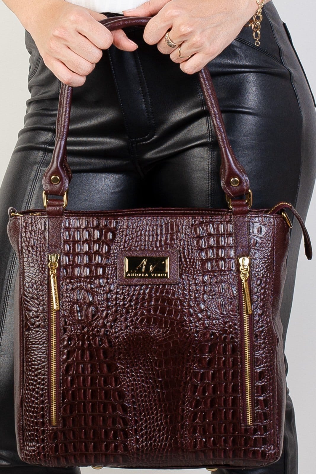 Bolsa Andrea Vinci De Ombro Em Couro Croco Lizandra - Marsala