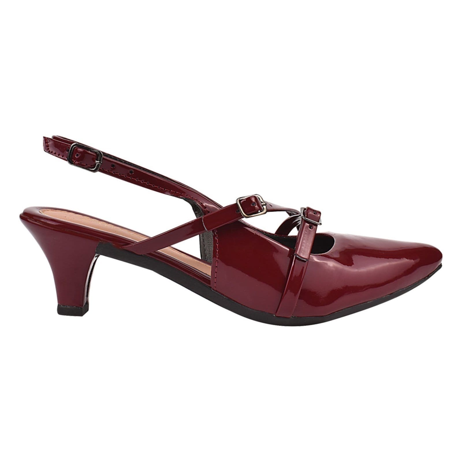 Scarpin Verniz Salto Médio Slingback Verniz Bordo