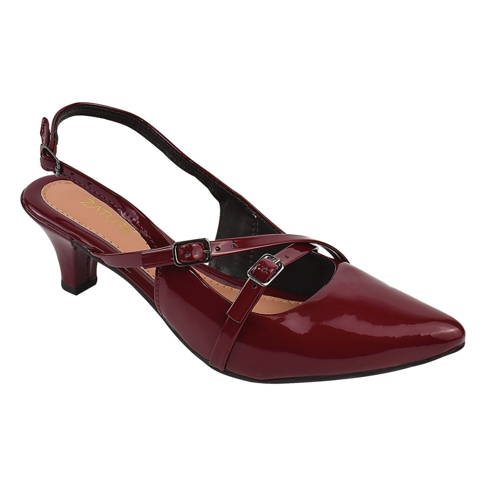 Vista 2 Scarpin Verniz Salto Médio Slingback Verniz Bordo ZATURE STORES bordô