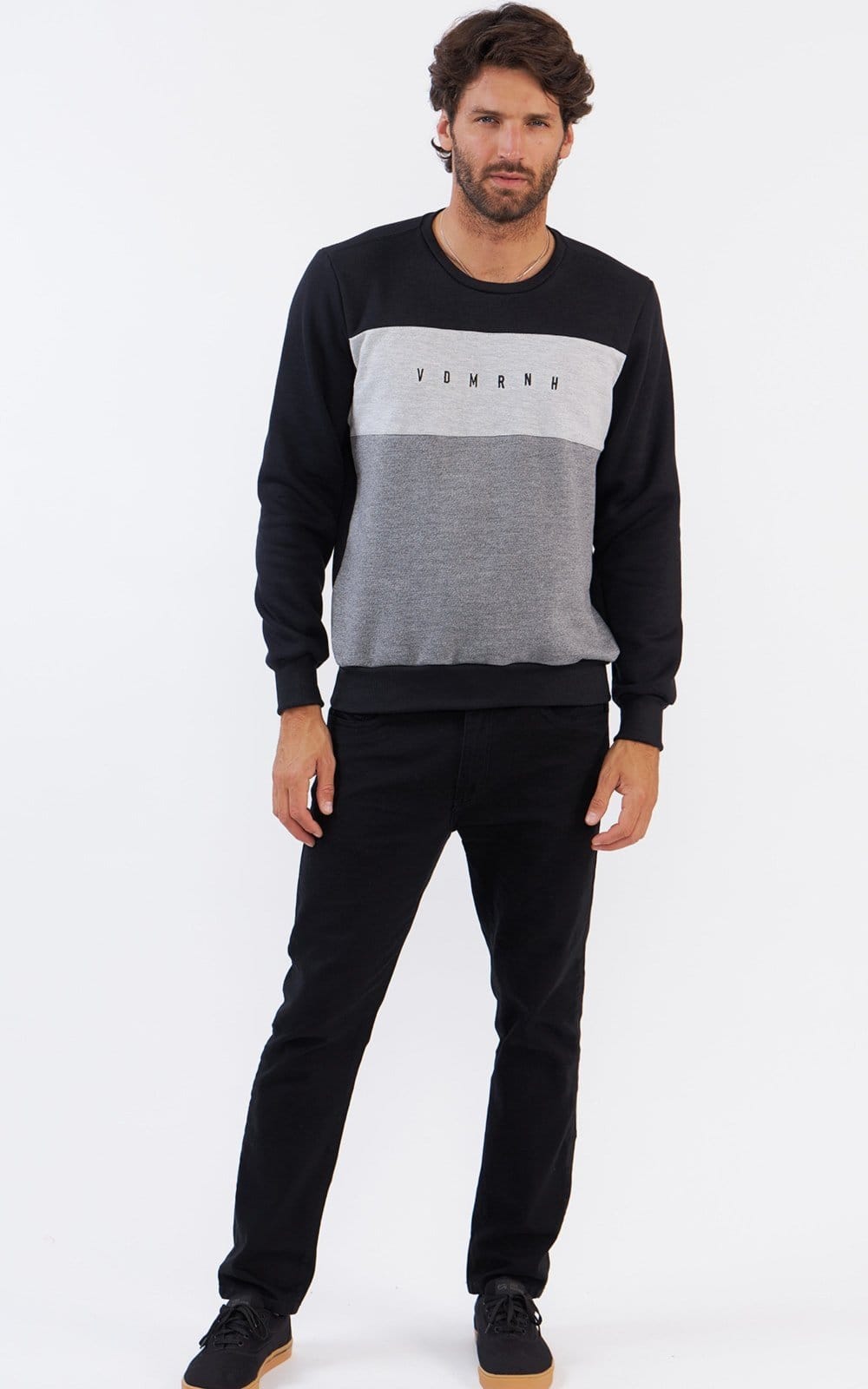 Vista 2 Moletom Careca Vida Marinha Preto Vida Marinha cinza