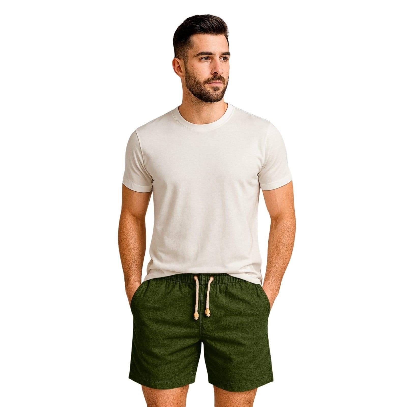 Vista 2 Kit 5 Shorts Linho Premium Bermuda Masculina Moda Praia Luxo Relaxado marrom