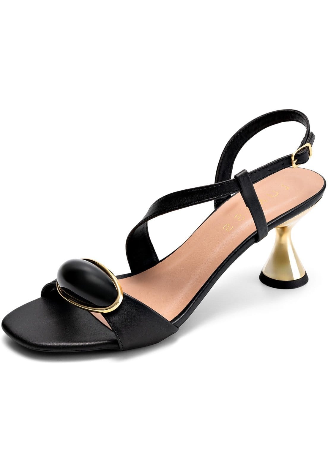 Sandália Feminina Lumiss Salto Baixo Geométrico Metalizado Confortável Enfeite